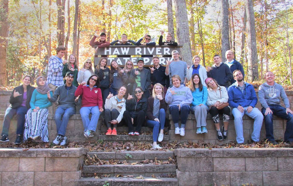 Leadership Academy students pose as a group in front of the Haw River State {arl sogm