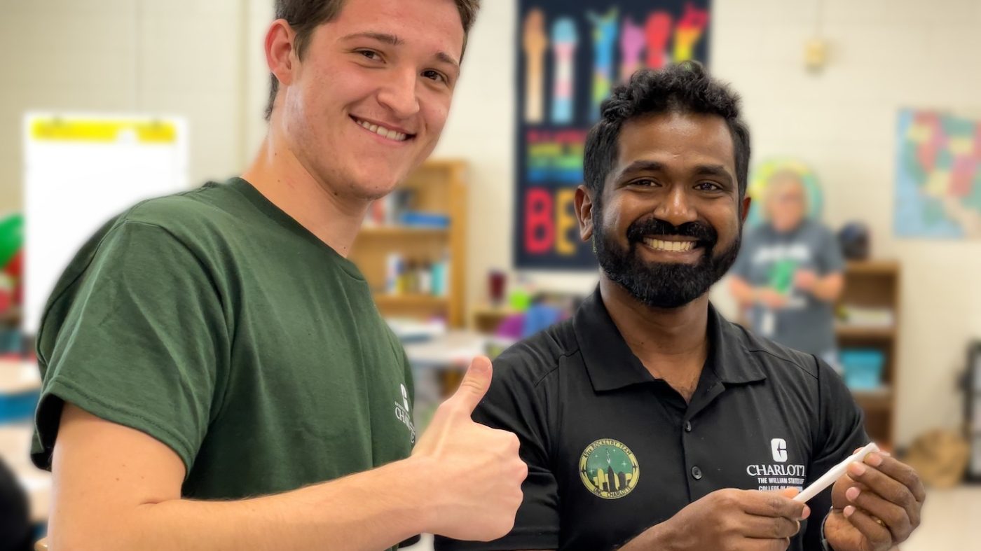 Niner Engineering students visiting a classroom