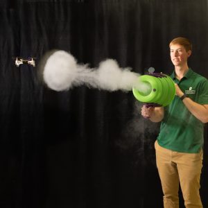 VanHorn measures drone reaction to sudden wind gust he manually generated by an air vortex cannon