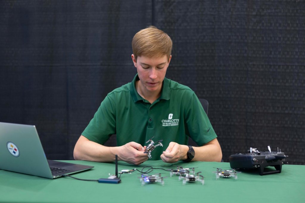 A group of digitally interconnected drones is called a swarm and can be guided by autonomous vehicle technology.
