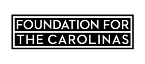 White letters spelling "Foundation for the Carolinas" on a black background