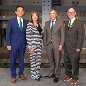 Albert School of Construction Executive Director Lingguang Song (far left) and William States Lee College of Engineering Dean Rob Keynton (far right) join Darla and Craig Albert to celebrate opening of school
