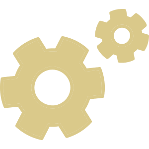 One large gold gear icon with a smaller one beside it