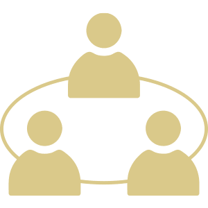 Three people icons connected by a circular line