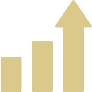 Three bars, each higher than the other, the last with an arrow ascending