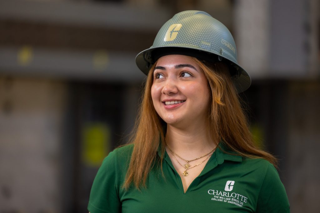 Construction management student in hardhat